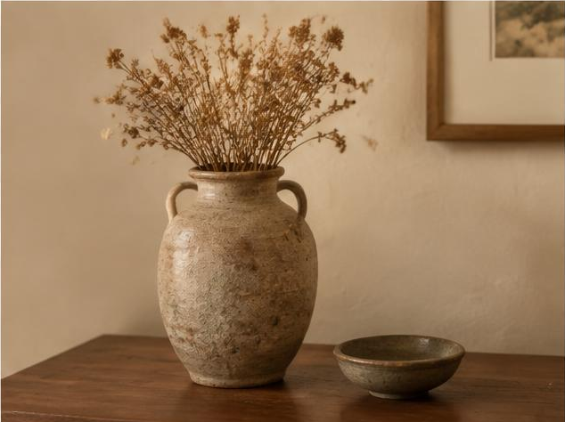Ceramic vase with dried flowers