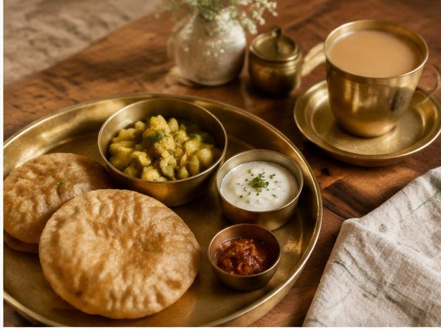 Indian breakfast served with chai
