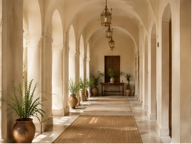 Sunlit arched corridor