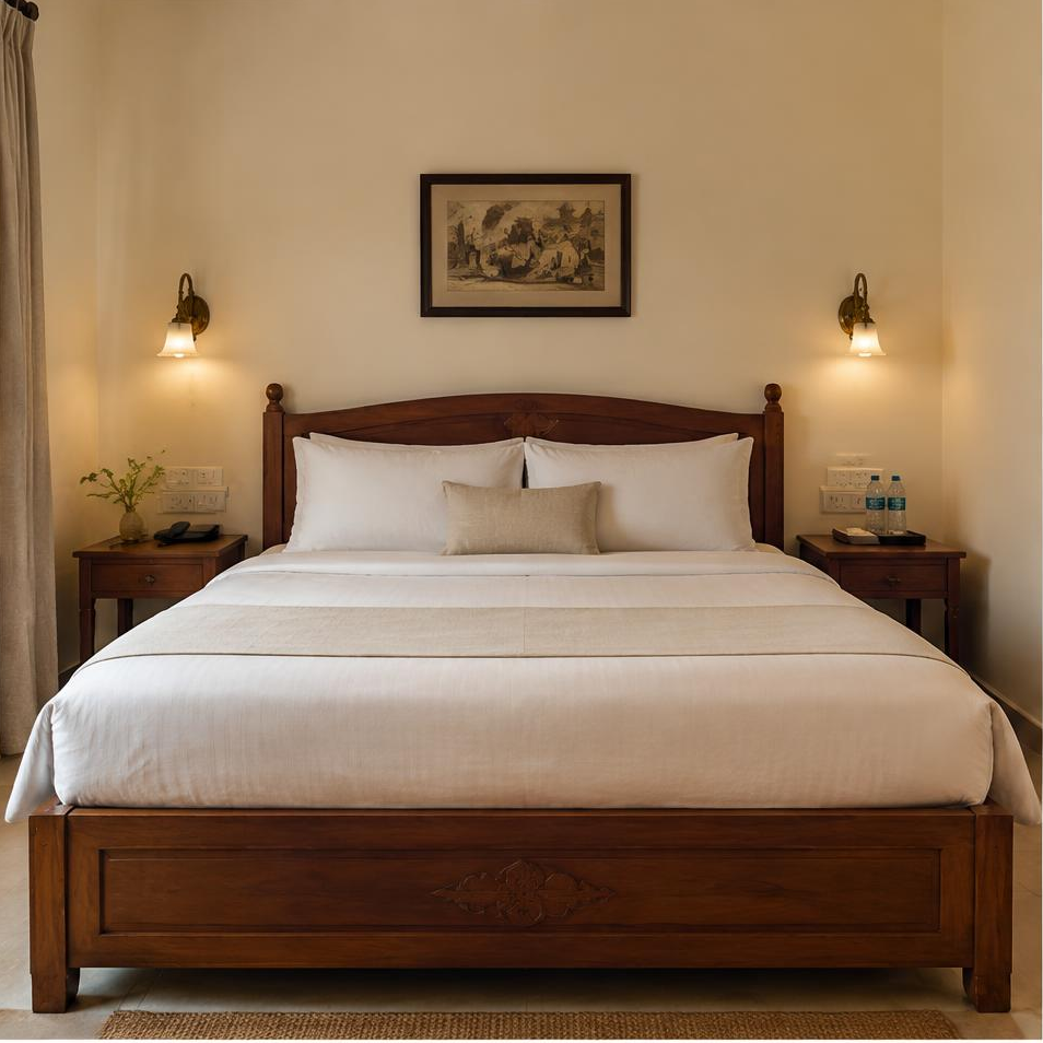 Main bed view of the illustrative deluxe-ac room