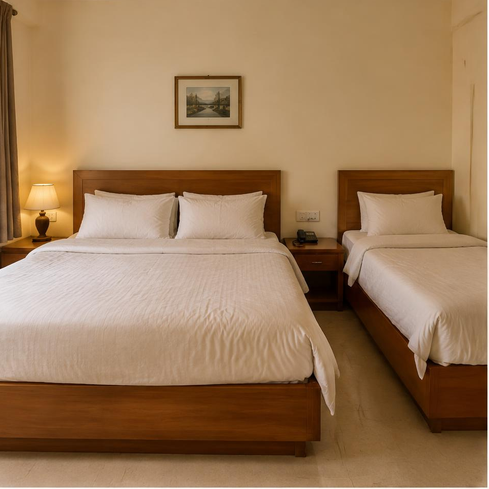 Main bed view of the illustrative family-ac room